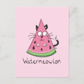 Carte postale drôle d'été chat pastèque (Devant)