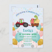 Carte Postale Drôle dinosaure tracteur fête d'anniversaire do-it (Devant / Derrière)