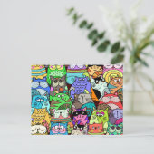 Carte Postale Drôle Doodle Rue Fondé Bande de chat (Debout devant)