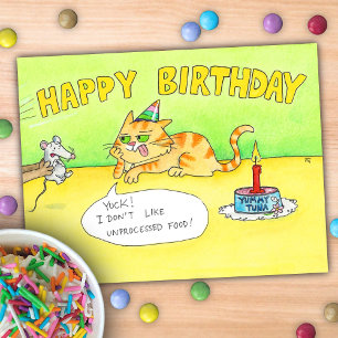 Carte Postale Drôle Drôle Cartoon Joyeux Chat d'Anniversaire