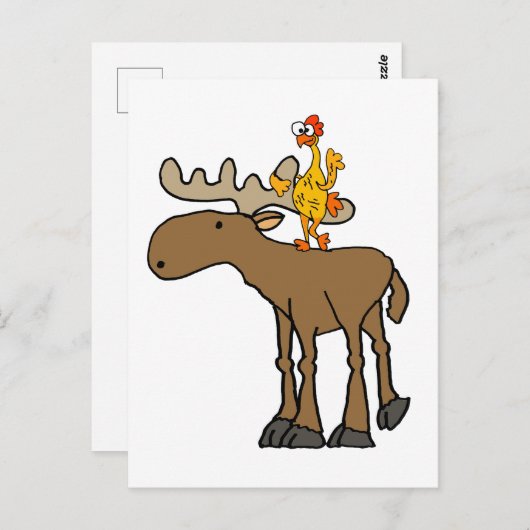 Carte Postale Drôle en caoutchouc Poulet équitation Moose Cartoo (Devant / Derrière)