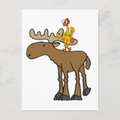 Carte Postale Drôle en caoutchouc Poulet équitation Moose Cartoo (Devant)