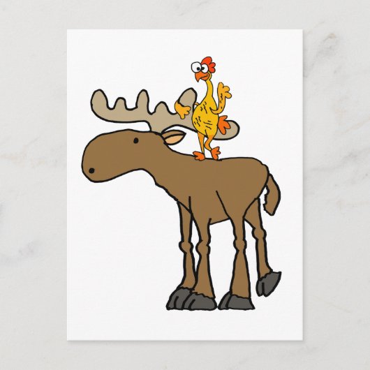 Carte Postale Drôle en caoutchouc Poulet équitation Moose Cartoo (Devant)