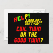 Carte Postale Drôle Evil Twin T-shirts cadeaux (Devant / Derrière)