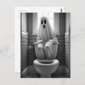 Carte Postale Drôle fantôme assis dans les toilettes (Devant / Derrière)