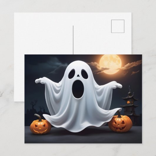 Carte Postale Drôle fantôme d'Halloween (Devant / Derrière)