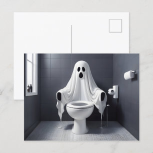 Carte Postale Drôle fantôme d'Halloween dans les toilettes de la