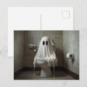 Carte Postale Drôle fantôme d'Halloween dans les toilettes de la (Devant / Derrière)
