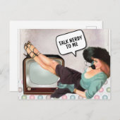 CARTE POSTALE DRÔLE FEMME RÉTRO PARLE-MOI DE CHOSE (Devant / Derrière)