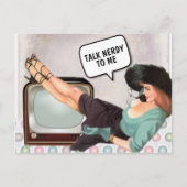 CARTE POSTALE DRÔLE FEMME RÉTRO PARLE-MOI DE CHOSE (Devant)