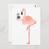 Carte Postale Drôle Flamant rose rose Boire Café (Devant / Derrière)