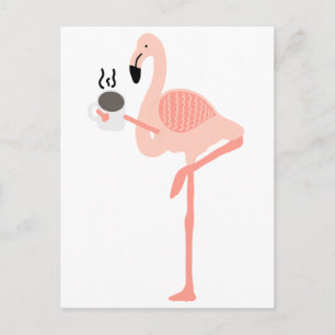 Carte Postale Drôle Flamant rose rose Boire Café