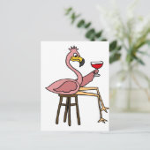 Carte Postale Drôle Flamant rose rose Boire du vin rouge (Debout devant)