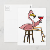 Carte Postale Drôle Flamant rose rose Boire du vin rouge (Devant / Derrière)