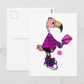 Carte Postale Drôle Flamant rose rose Jouer Pickleball Cartoon (Devant / Derrière)