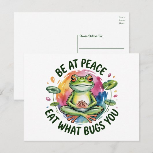 Carte Postale Drôle Frog Penser à vous Encouragement Bonjour (Devant / Derrière)