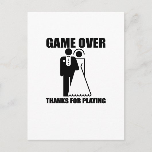 Carte Postale Drôle, "Game Over" design Mariage (Devant)