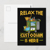 Carte Postale Drôle Gardien de l'école Nettoyant Gardien (Devant / Derrière)