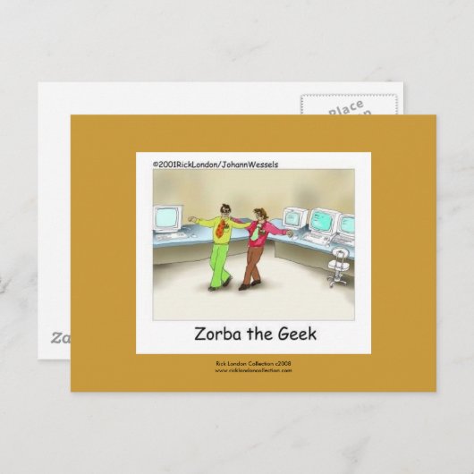 Carte Postale Drôle Geek d'ordinateur Cartoon conçu à la main (Devant / Derrière)