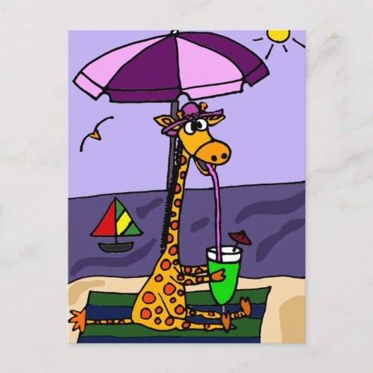 Carte Postale Drôle Giraffe à la plage (Devant)