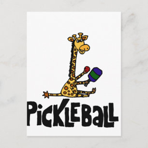 Carte Postale Drôle Giraffe Jouer Pickleball Cartoon