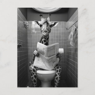 Carte Postale Drôle Giraffe sur les Toilettes