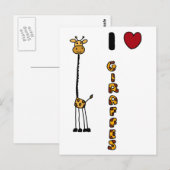 Carte Postale Drôle I Love Giraffes dessin animé (Devant / Derrière)