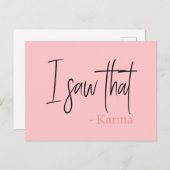 Carte Postale Drôle, j'ai vu ce slogan de citation karma (Devant / Derrière)