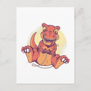 Carte Postale Drôle Jeu Dinosaur T-Rex Gamer Cool Enfants Adulte