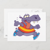 Carte Postale drôle jogging hippo runner dessin animé (Devant / Derrière)