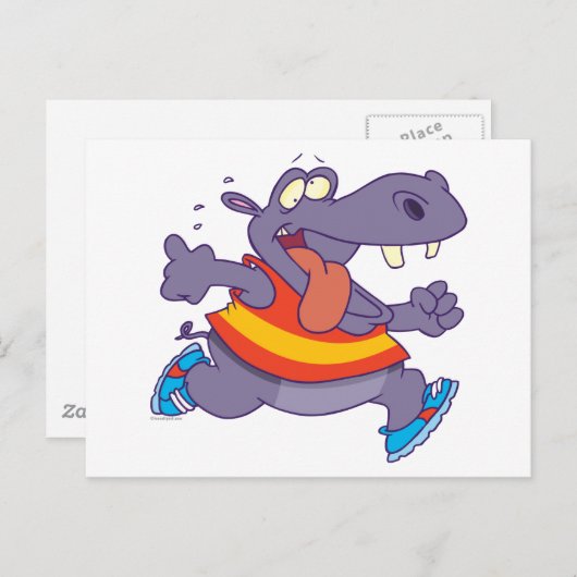 Carte Postale drôle jogging hippo runner dessin animé (Devant / Derrière)