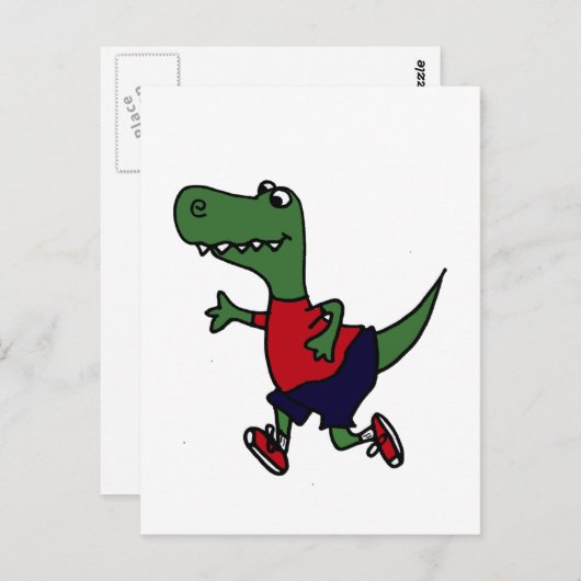 Carte Postale Drôle Jogging Trex Dinosaur (Devant / Derrière)