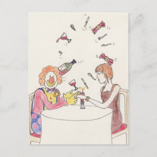 Carte Postale Drôle Jonglage Clown Cartoon Art mignon Amour Humo