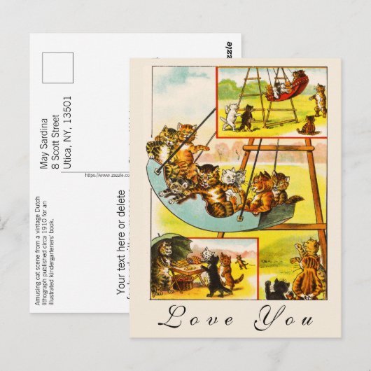 Carte Postale Drôle Joyeux Chats Rétro Chatons Chatons Jouer L'A (Devant / Derrière)