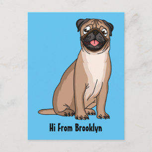 Carte Postale Drôle joyeux dessin animé de chien de carlin