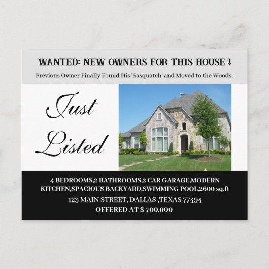 Carte Postale Drôle juste listé IMMOBILIER (Devant)