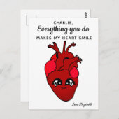 Carte Postale Drôle Kawaii Real Heart Dessin Saint Valentin (Devant / Derrière)