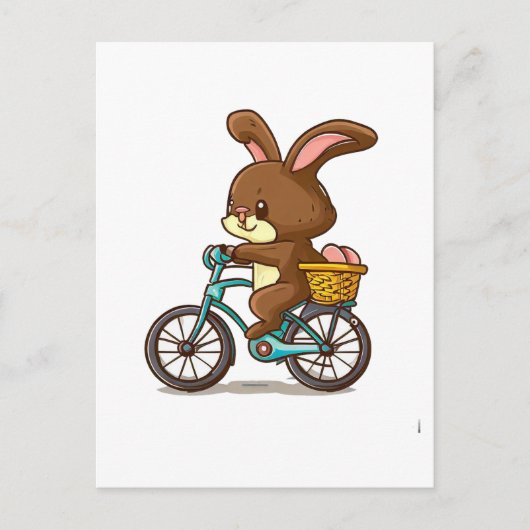 Carte Postale Drôle lapin Brown équitation Bicycle dessin animé (Devant)