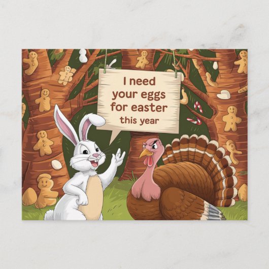 Carte Postale Drôle lapin de Pâques demande Thanksgiving Turquie (Devant)