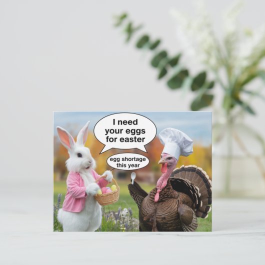 Carte Postale Drôle lapin de Pâques demande Thanksgiving Turquie (Debout devant)