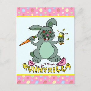 Carte Postale Drôle Lapin de Pâques mignon Bunnyzilla Rabbit Car