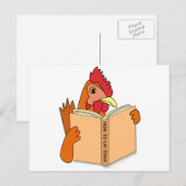 Carte Postale Drôle Livre de lecture de poulet Drôle Dos Hen (Devant / Derrière)