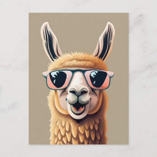 Carte Postale Drôle Llama Alpaca mignonne Animaux lunettes (Devant)