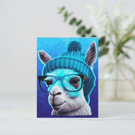 Carte Postale Drôle Llama Alpaca mignonne Animaux Lunettes Casqu (Debout devant)