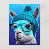 Carte Postale Drôle Llama Alpaca mignonne Animaux Lunettes Casqu (Devant)