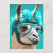 Carte Postale Drôle Llama Alpaca mignonne Animaux Lunettes Casqu (Devant)