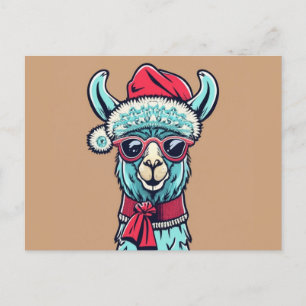 Carte Postale Drôle Llama Alpaca mignonne Animaux Santa Hat