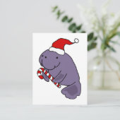 Carte Postale Drôle Manatee à Santa Hat Caricature de Noël (Debout devant)
