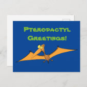 Carte Postale Drôle mignon dessin animé de pterodactyle volant o (Devant / Derrière)