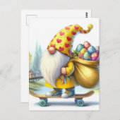 Carte Postale Drôle mignon Gnome de Pâques avec oeufs de Pâques (Devant / Derrière)